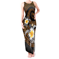 Hawaiian Plumeria Turtle Tribal Spiral Polynesian Tattoo Tank Maxi Dress Gold Color