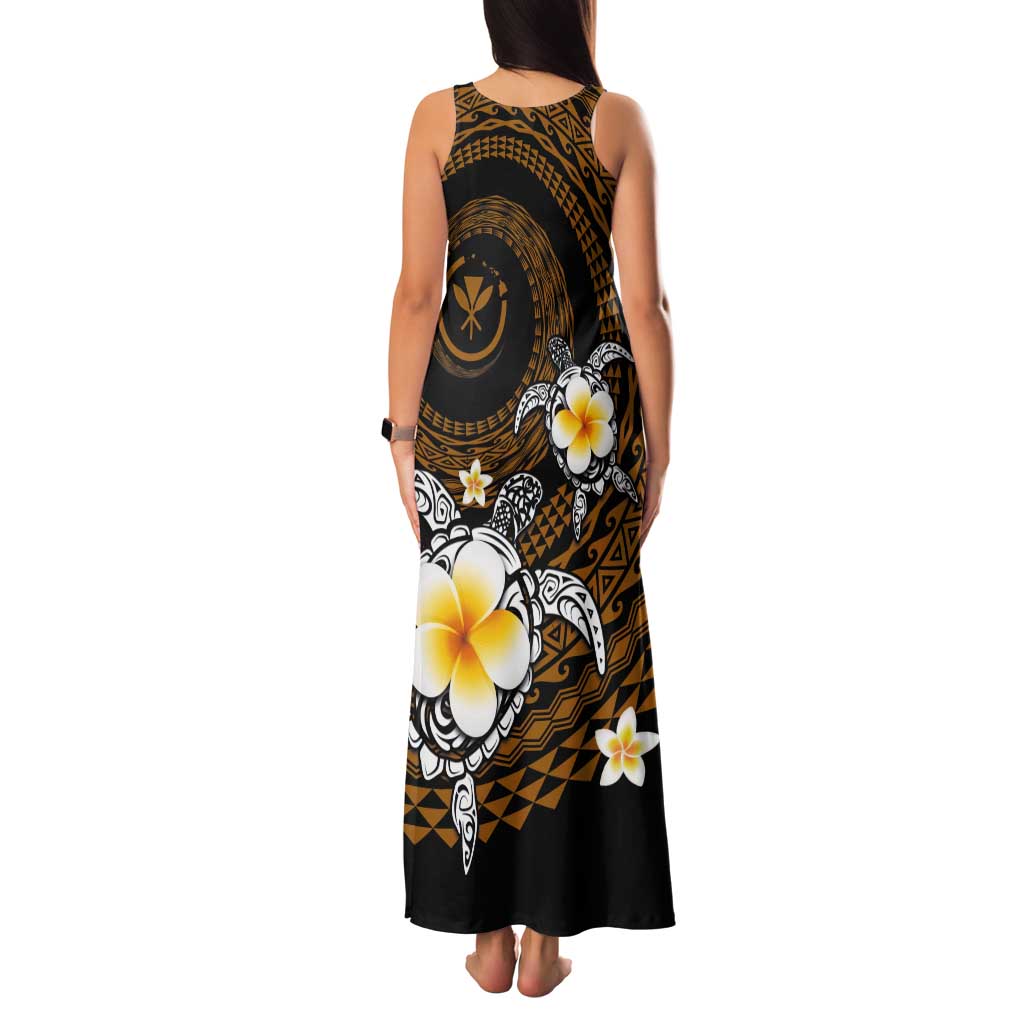 Hawaiian Plumeria Turtle Tribal Spiral Polynesian Tattoo Tank Maxi Dress Gold Color