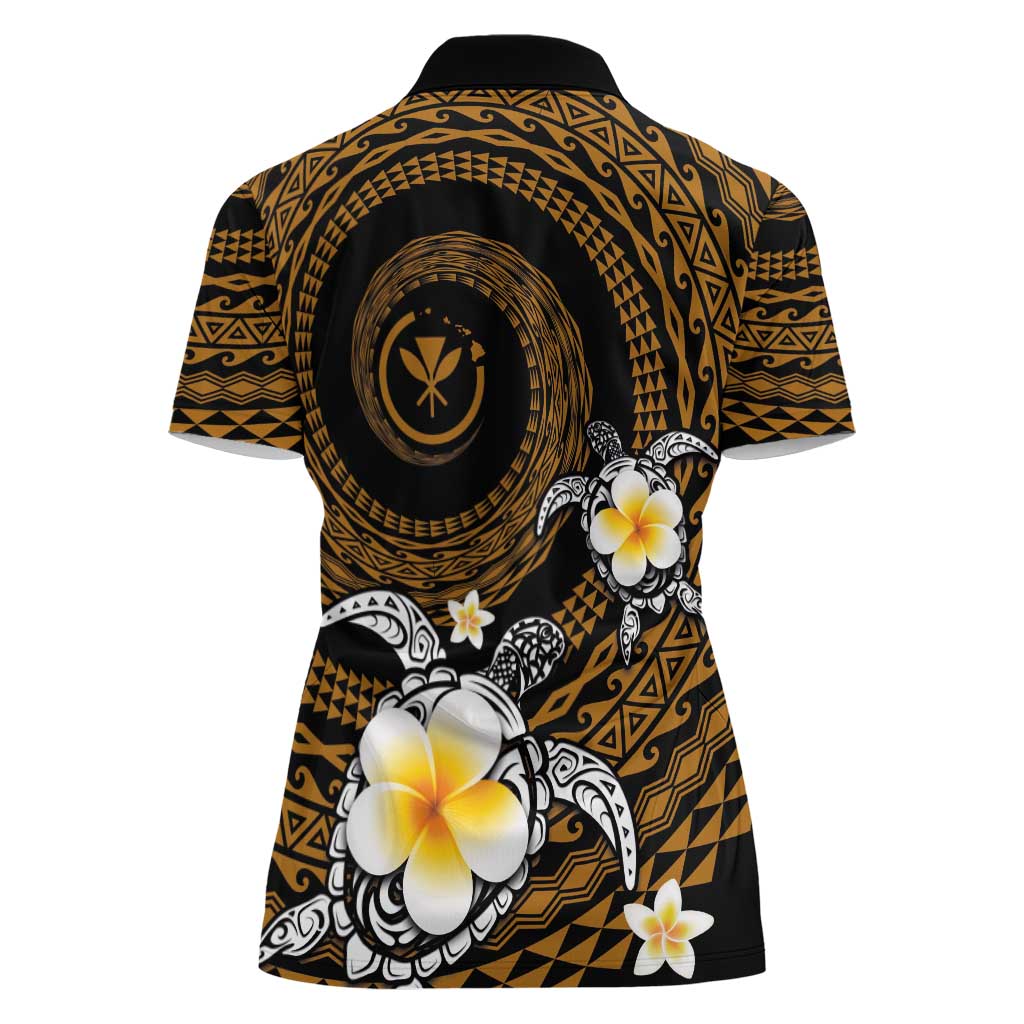 Hawaiian Plumeria Turtle Tribal Spiral Polynesian Tattoo Women Polo Shirt Gold Color