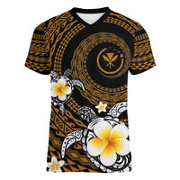 Hawaiian Plumeria Turtle Tribal Spiral Polynesian Tattoo Women V-Neck T-Shirt Gold Color LT03 Female Gold - Polynesian Pride