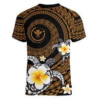 Hawaiian Plumeria Turtle Tribal Spiral Polynesian Tattoo Women V-Neck T-Shirt Gold Color LT03 - Polynesian Pride