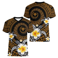 Hawaiian Plumeria Turtle Tribal Spiral Polynesian Tattoo Women V-Neck T-Shirt Gold Color LT03 - Polynesian Pride