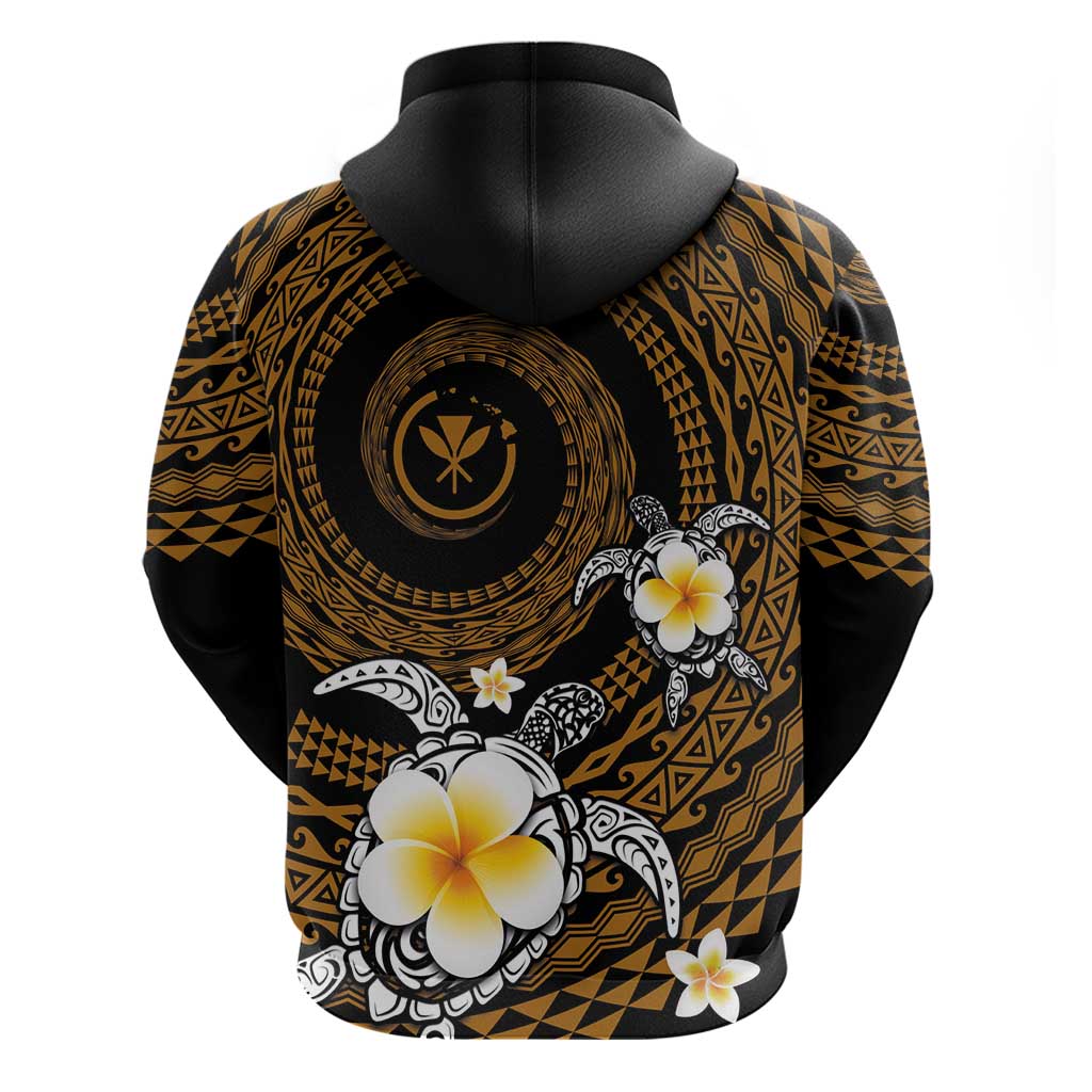 Hawaiian Plumeria Turtle Tribal Spiral Polynesian Tattoo Zip Hoodie Gold Color