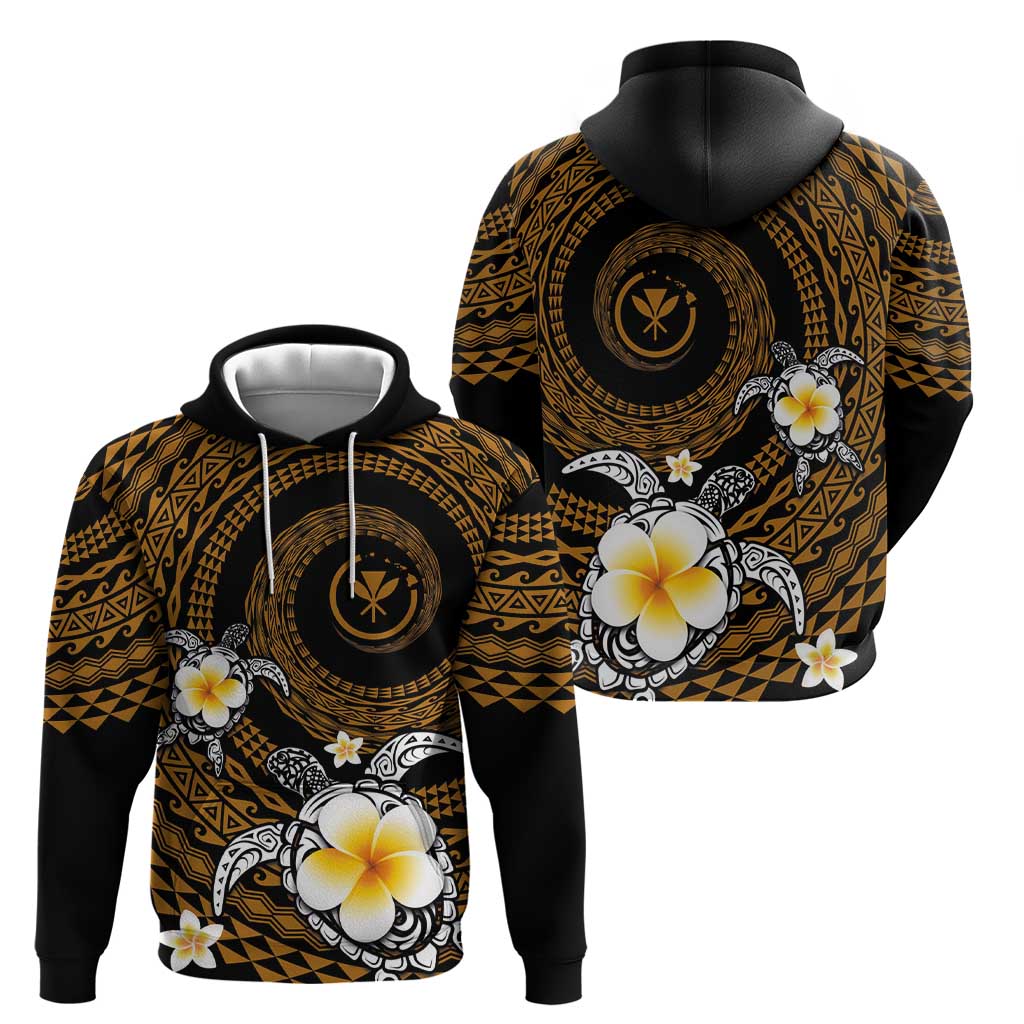 Hawaiian Plumeria Turtle Tribal Spiral Polynesian Tattoo Zip Hoodie Gold Color