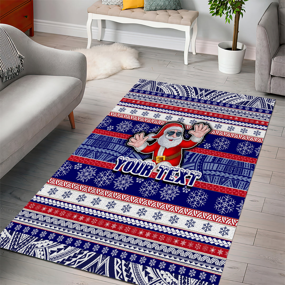 Custom American Samoa Christmas Area Rug Samoan Coat of Arms and Cool Santa Ornament Style LT03 - Polynesian Pride