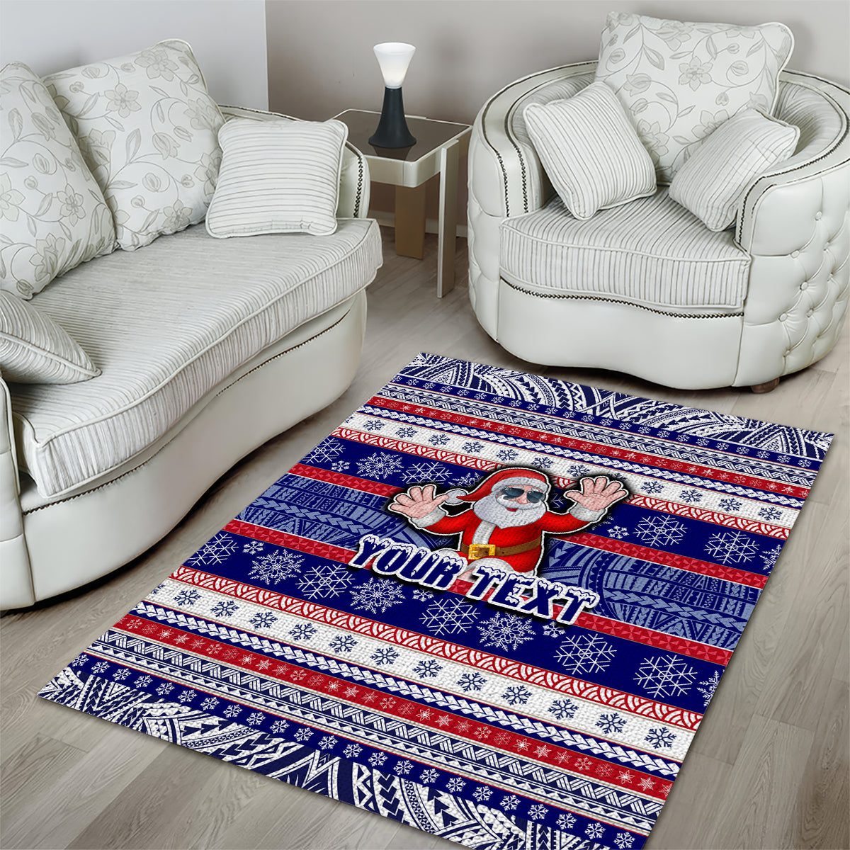 Custom American Samoa Christmas Area Rug Samoan Coat of Arms and Cool Santa Ornament Style LT03 - Polynesian Pride