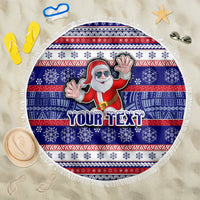Custom American Samoa Christmas Beach Blanket Samoan Coat of Arms and Cool Santa Ornament Style LT03 One Size 150cm Blue - Wonder Print Shop