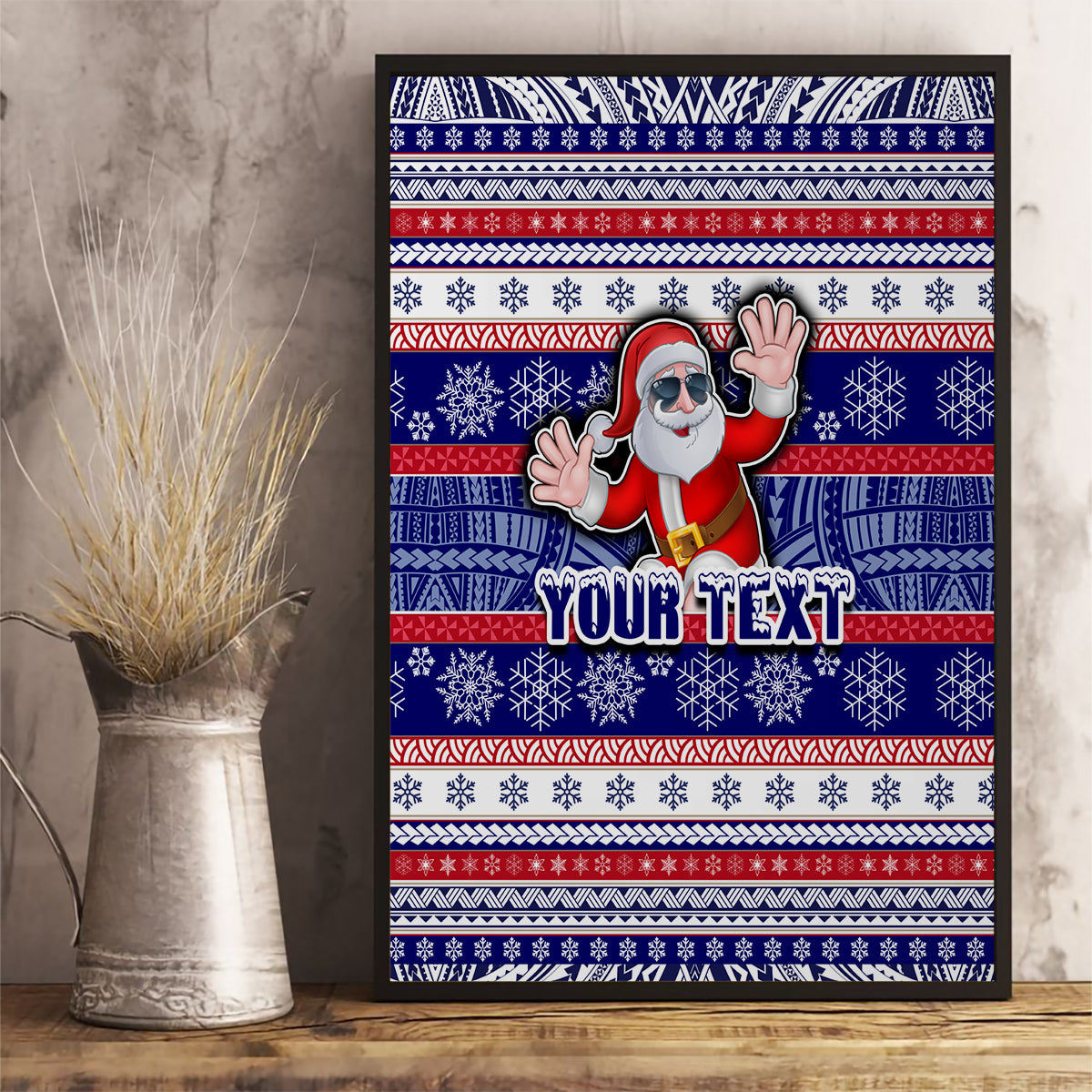 Custom American Samoa Christmas Canvas Wall Art Samoan Coat of Arms and Cool Santa Ornament Style LT03 - Polynesian Pride