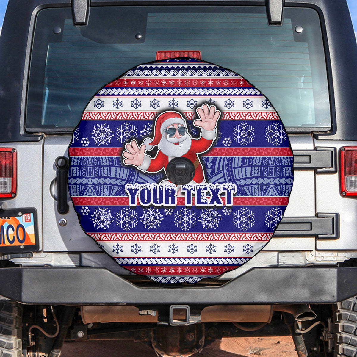 Custom American Samoa Christmas Spare Tire Cover Samoan Coat of Arms and Cool Santa Ornament Style LT03 - Polynesian Pride