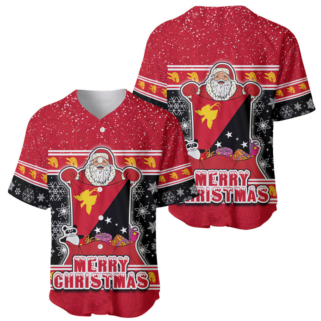 Papua New Guinea Christmas Baseball Jersey Santa With Flag Of PNG Polynesian Tribal Xmas Vibe LT03 - Polynesian Pride