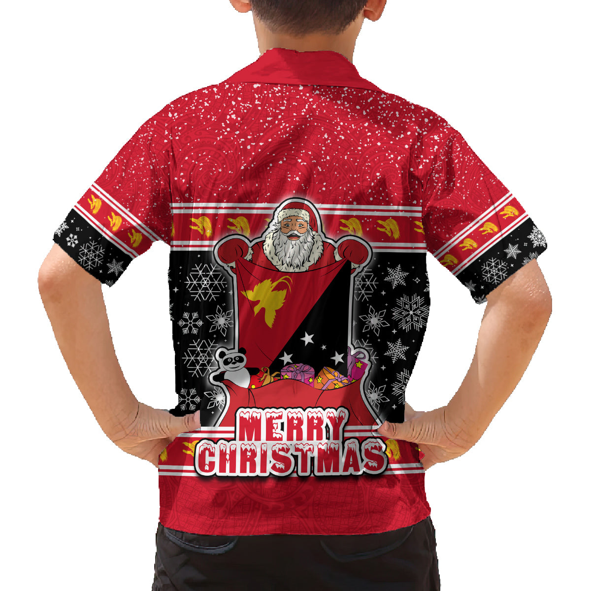 Papua New Guinea Christmas Family Matching Summer Maxi Dress and Hawaiian Shirt Santa With Flag Of PNG Polynesian Tribal Xmas Vibe LT03 - Polynesian Pride