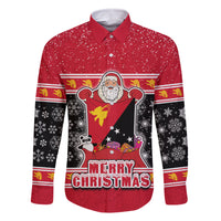Papua New Guinea Christmas Family Matching Tank Maxi Dress and Hawaiian Shirt Santa With Flag Of PNG Polynesian Tribal Xmas Vibe LT03 Dad's Shirt - Long Sleeve Red - Polynesian Pride