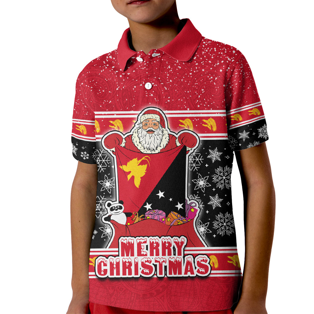Papua New Guinea Christmas Kid Polo Shirt Santa With Flag Of PNG Polynesian Tribal Xmas Vibe LT03 Kid Red - Polynesian Pride