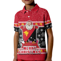 Papua New Guinea Christmas Kid Polo Shirt Santa With Flag Of PNG Polynesian Tribal Xmas Vibe LT03 Kid Red - Polynesian Pride