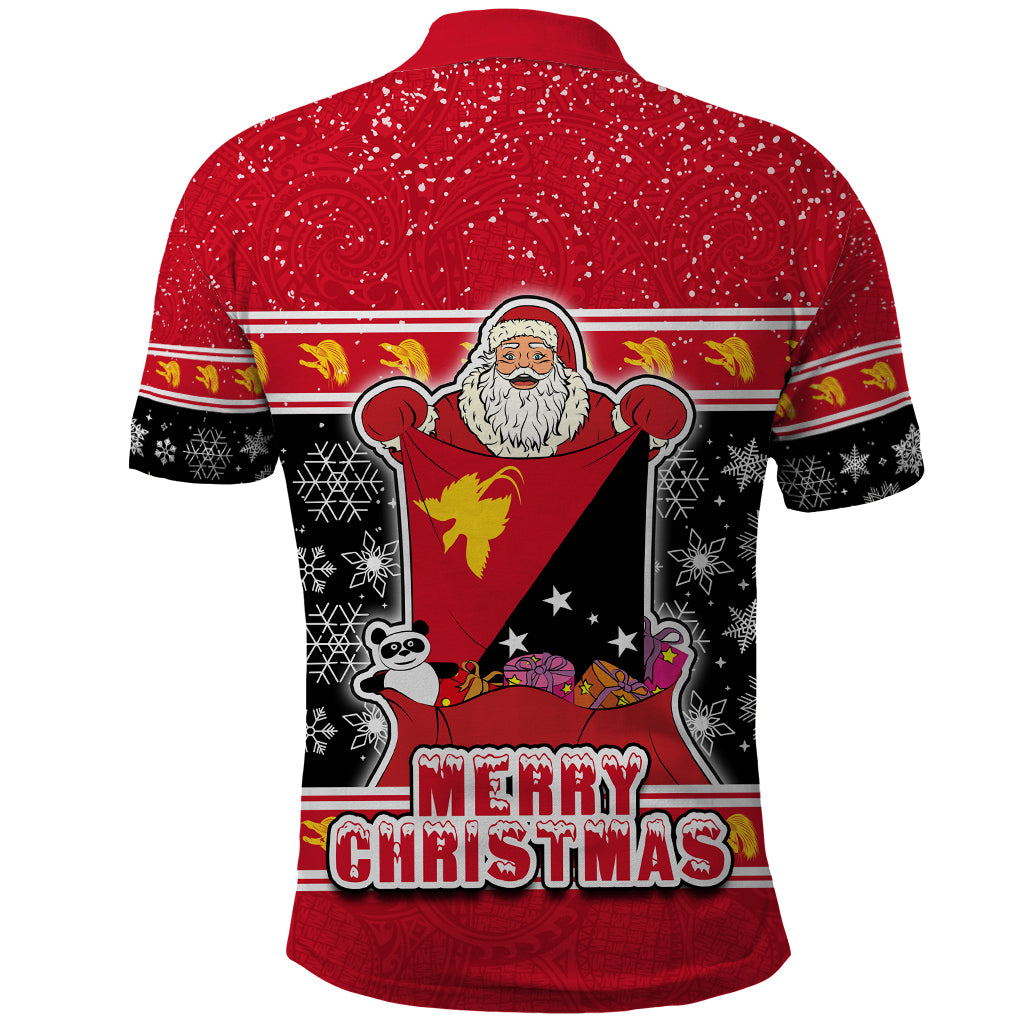 Papua New Guinea Christmas Polo Shirt Santa With Flag Of PNG Polynesian Tribal Xmas Vibe LT03 - Polynesian Pride