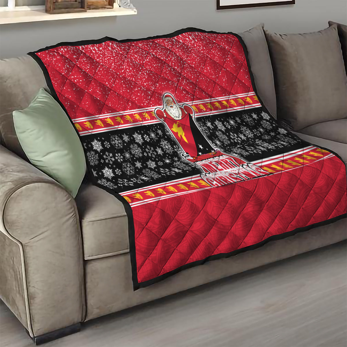 Papua New Guinea Christmas Quilt Santa With Flag Of PNG Polynesian Tribal Xmas Vibe LT03 - Polynesian Pride