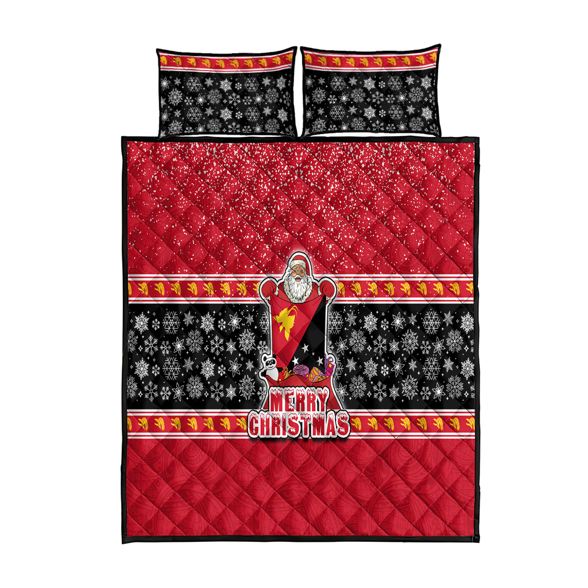 Papua New Guinea Christmas Quilt Bed Set Santa With Flag Of PNG Polynesian Tribal Xmas Vibe LT03 Red - Polynesian Pride