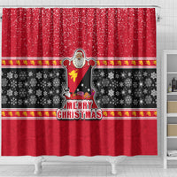 Papua New Guinea Christmas Shower Curtain Santa With Flag Of PNG Polynesian Tribal Xmas Vibe LT03 - Polynesian Pride