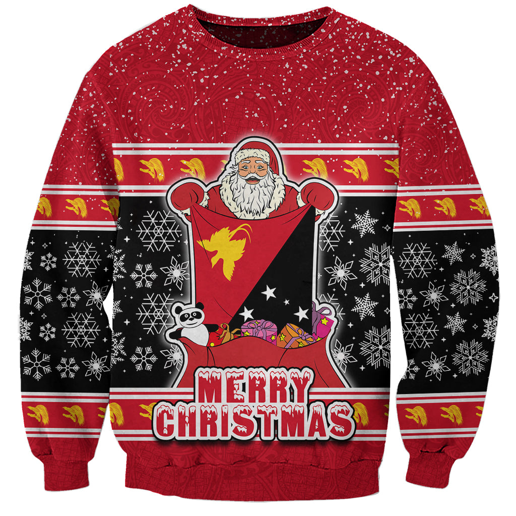 Papua New Guinea Christmas Sweatshirt Santa With Flag Of PNG Polynesian Tribal Xmas Vibe LT03 Unisex Red - Polynesian Pride