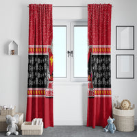 Papua New Guinea Christmas Window Curtain Santa With Flag Of PNG Polynesian Tribal Xmas Vibe LT03 - Polynesian Pride