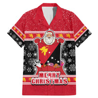 Custom Papua New Guinea Christmas Family Matching Mermaid Dress and Hawaiian Shirt Santa With Flag Of PNG Polynesian Tribal Xmas Vibe LT03 Dad's Shirt - Short Sleeve Red - Polynesian Pride