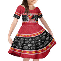 Custom Papua New Guinea Christmas Family Matching Off Shoulder Maxi Dress and Hawaiian Shirt Santa With Flag Of PNG Polynesian Tribal Xmas Vibe LT03 Daughter's Dress Red - Polynesian Pride