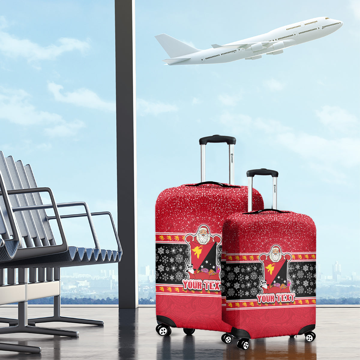 Custom Papua New Guinea Christmas Luggage Cover Santa With Flag Of PNG Polynesian Tribal Xmas Vibe LT03 - Polynesian Pride
