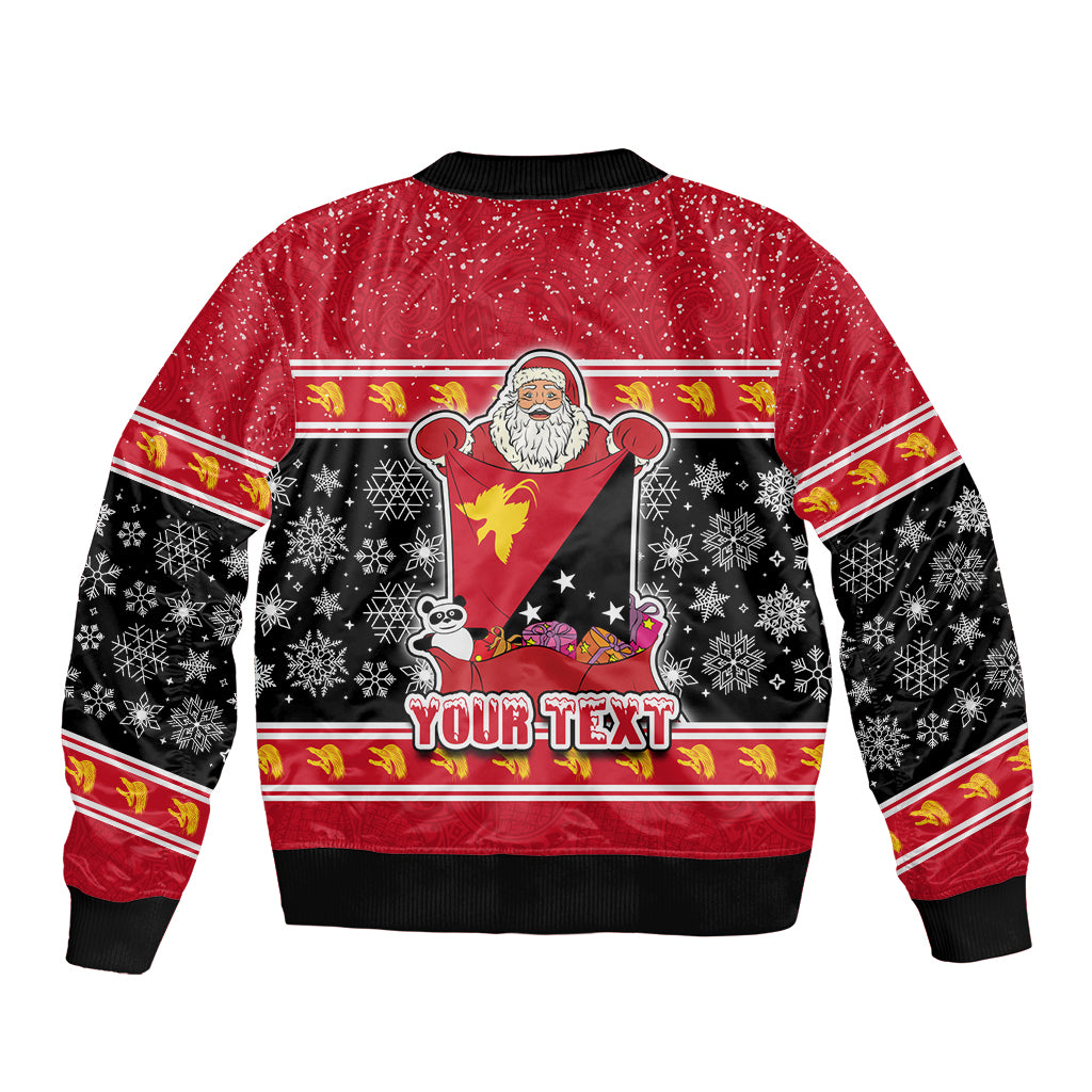 Custom Papua New Guinea Christmas Sleeve Zip Bomber Jacket Santa With Flag Of PNG Polynesian Tribal Xmas Vibe LT03 - Polynesian Pride