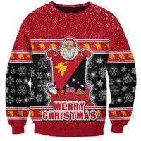 Custom Papua New Guinea Christmas Sweatshirt Santa With Flag Of PNG Polynesian Tribal Xmas Vibe LT03 Unisex Red - Polynesian Pride