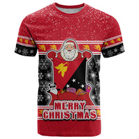 Custom Papua New Guinea Christmas T Shirt Santa With Flag Of PNG Polynesian Tribal Xmas Vibe LT03 Red - Polynesian Pride