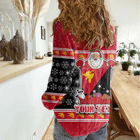 Custom Papua New Guinea Christmas Women Casual Shirt Santa With Flag Of PNG Polynesian Tribal Xmas Vibe LT03 - Polynesian Pride