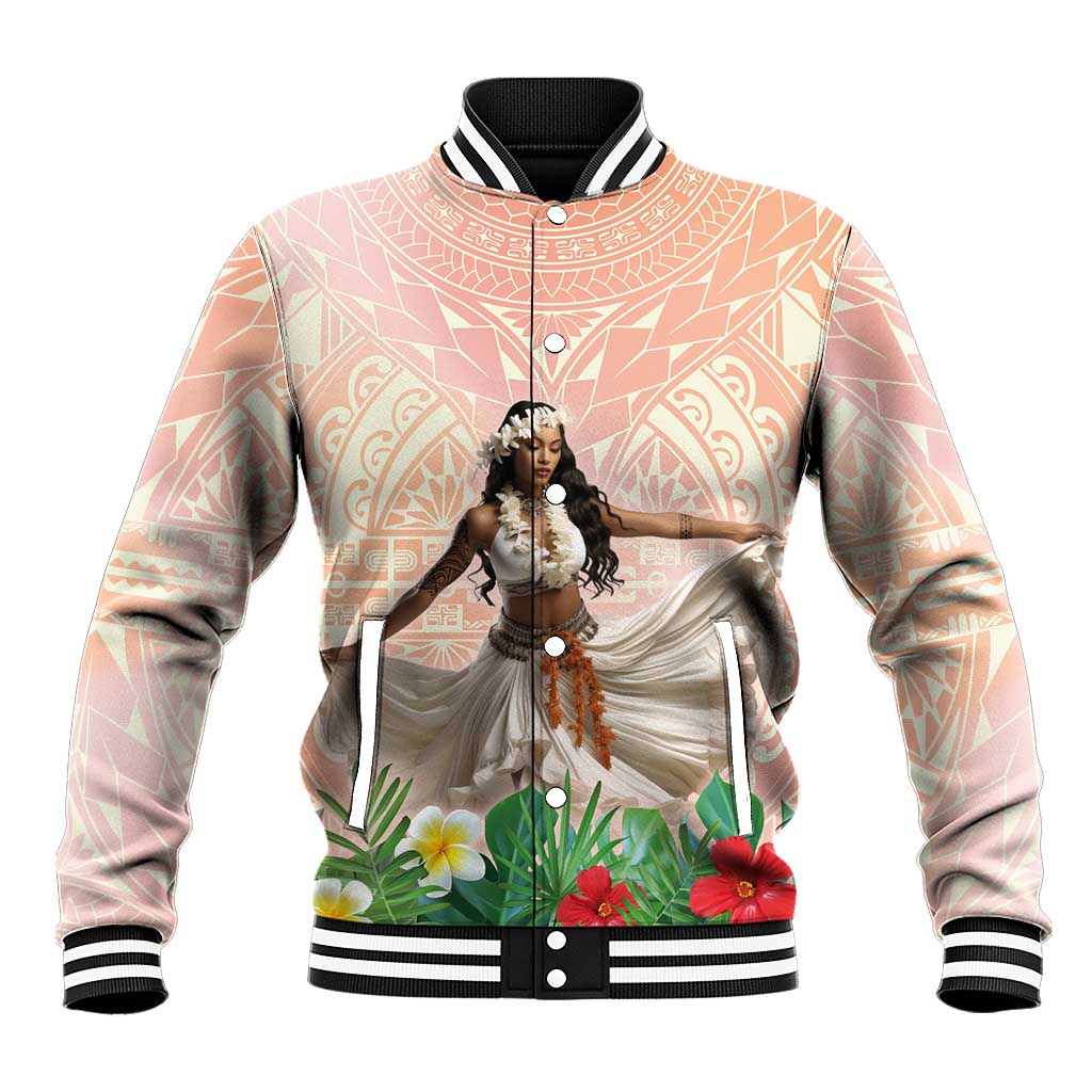 Woman Polynesian Tattoos Baseball Jacket Tropical Flower - Peach Fuzz Color LT03 Unisex Peach Fuzz - Polynesian Pride