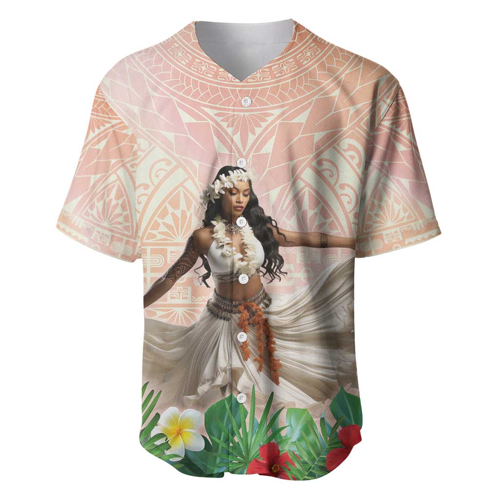 Woman Polynesian Tattoos Baseball Jersey Tropical Flower - Peach Fuzz Color LT03 Peach Fuzz - Polynesian Pride