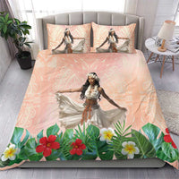 Woman Polynesian Tattoos Bedding Set Tropical Flower - Peach Fuzz Color LT03 - Polynesian Pride
