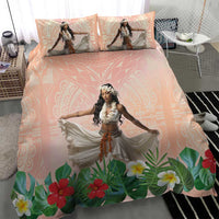 Woman Polynesian Tattoos Bedding Set Tropical Flower - Peach Fuzz Color LT03 - Polynesian Pride