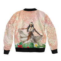 Woman Polynesian Tattoos Bomber Jacket Tropical Flower - Peach Fuzz Color