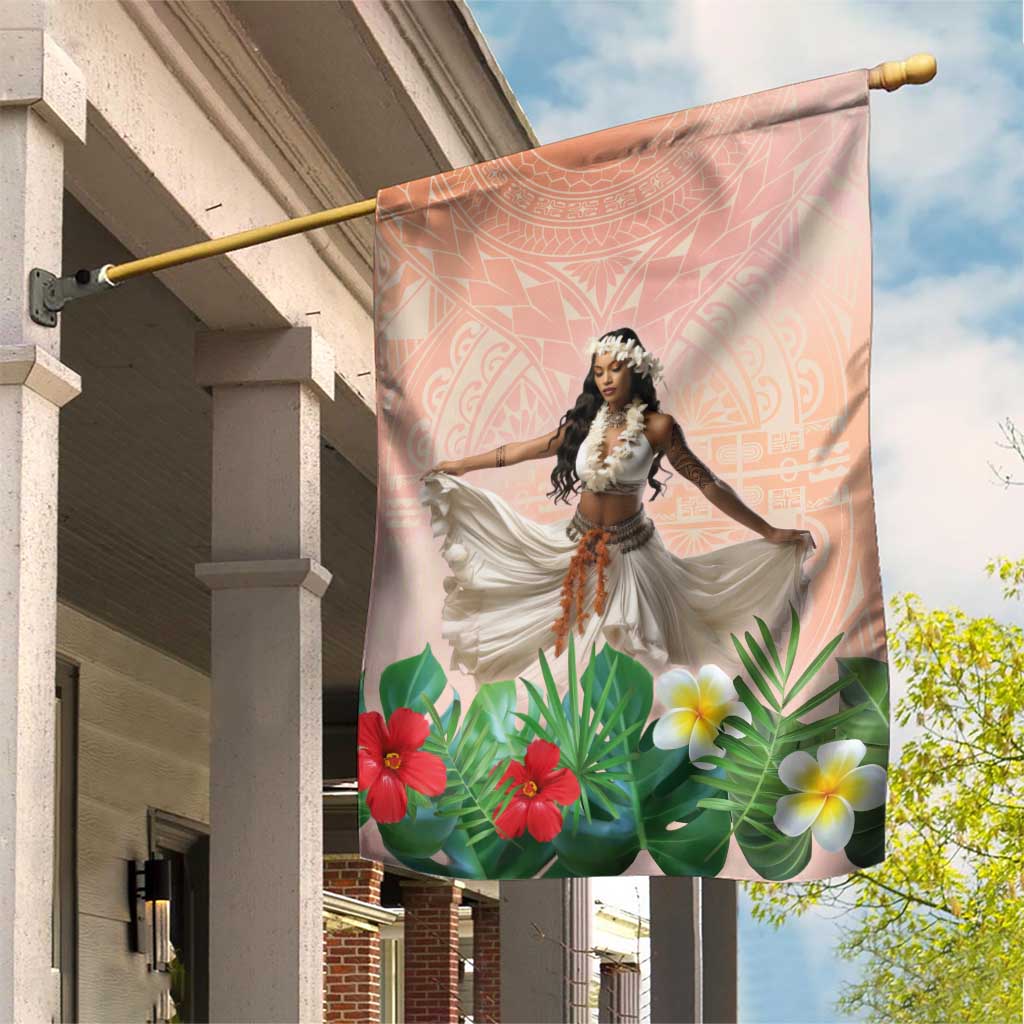 Woman Polynesian Tattoos Garden Flag Tropical Flower - Peach Fuzz Color LT03 House Flag Peach Fuzz - Polynesian Pride