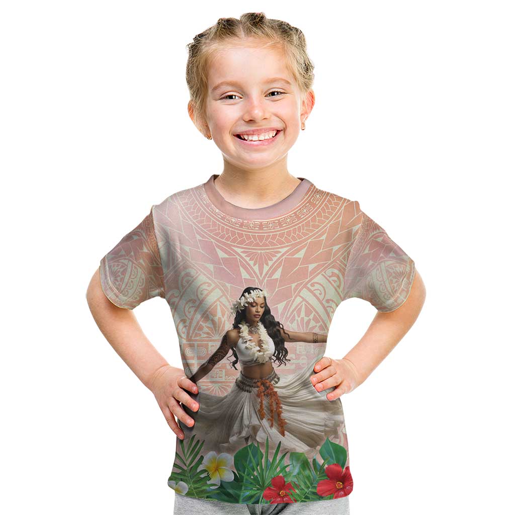 Woman Polynesian Tattoos Kid T Shirt Tropical Flower - Peach Fuzz Color LT03 Peach Fuzz - Polynesian Pride