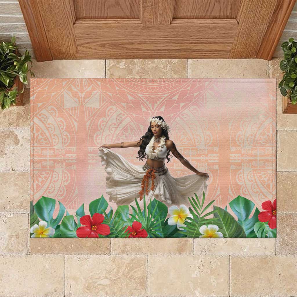 Woman Polynesian Tattoos Rubber Doormat Tropical Flower - Peach Fuzz Color LT03 Peach Fuzz - Polynesian Pride