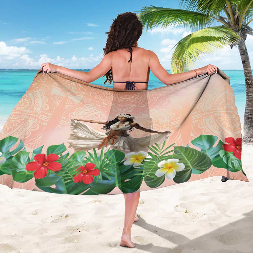 Woman Polynesian Tattoos Sarong Tropical Flower - Peach Fuzz Color