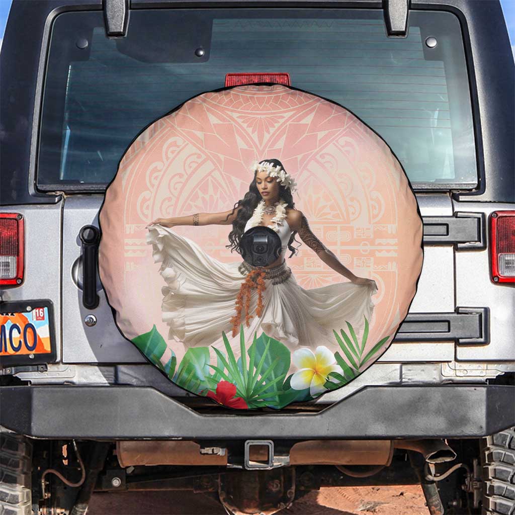 Woman Polynesian Tattoos Spare Tire Cover Tropical Flower - Peach Fuzz Color LT03 Peach Fuzz - Polynesian Pride