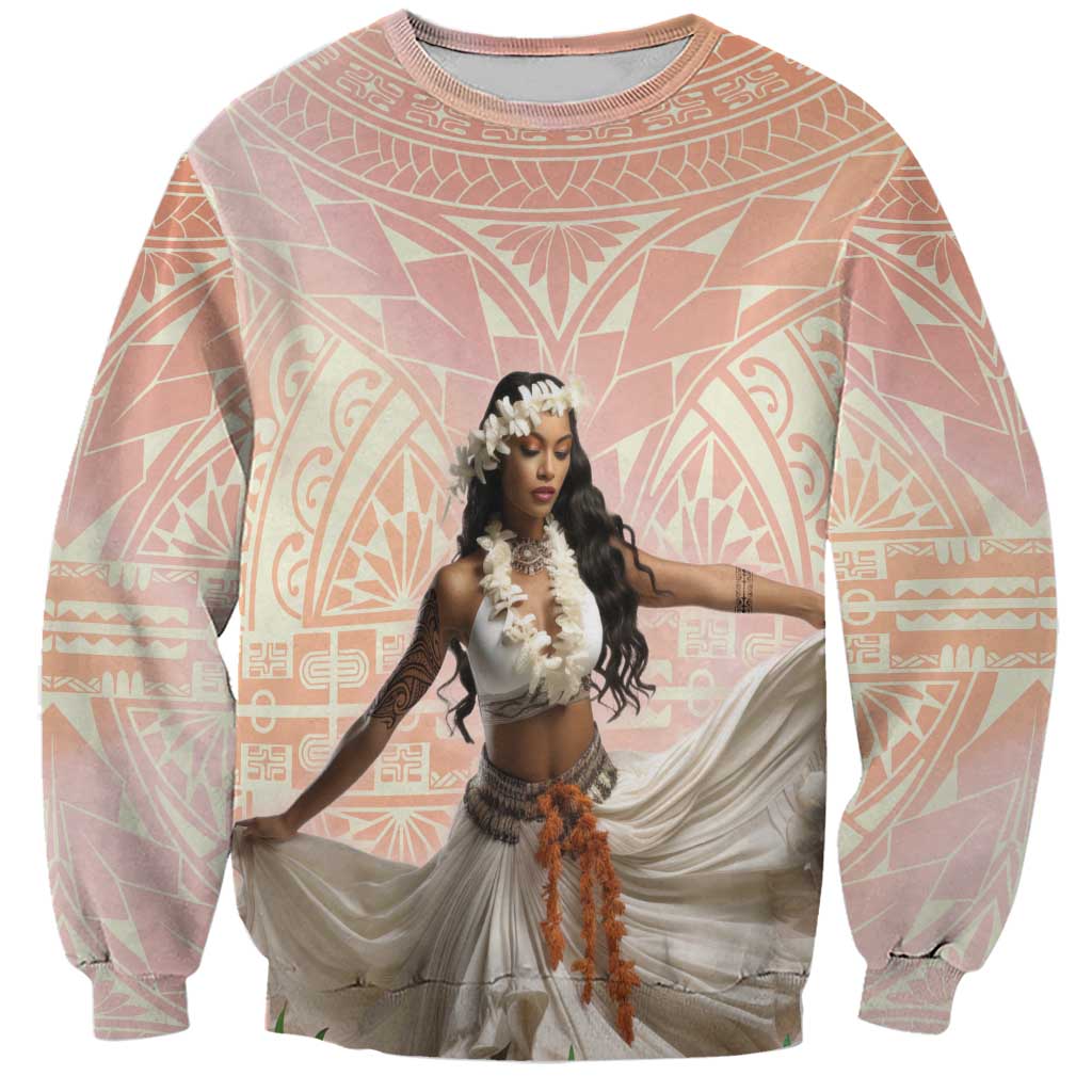 Woman Polynesian Tattoos Sweatshirt Tropical Flower - Peach Fuzz Color LT03 Unisex Peach Fuzz - Polynesian Pride