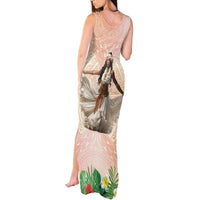Woman Polynesian Tattoos Tank Maxi Dress Tropical Flower - Peach Fuzz Color