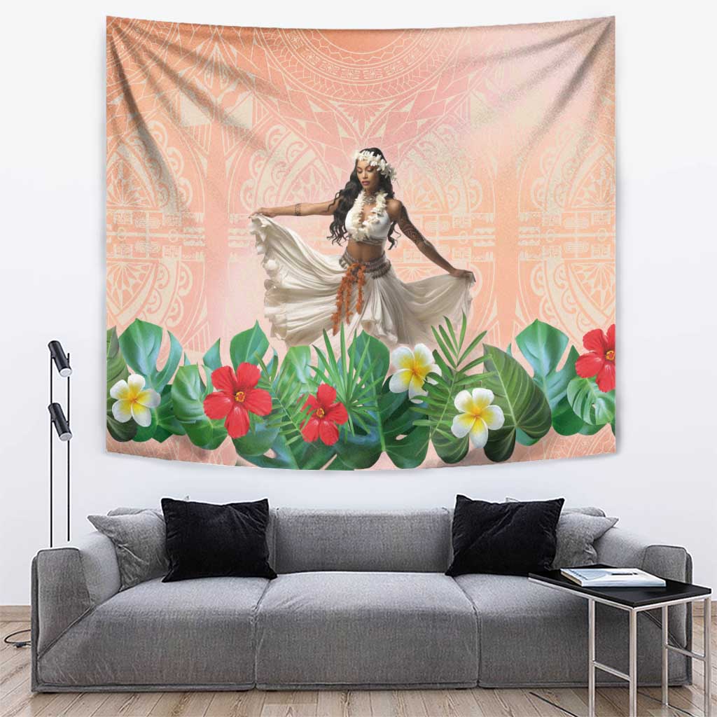 Woman Polynesian Tattoos Tapestry Tropical Flower - Peach Fuzz Color LT03 Peach Fuzz - Polynesian Pride