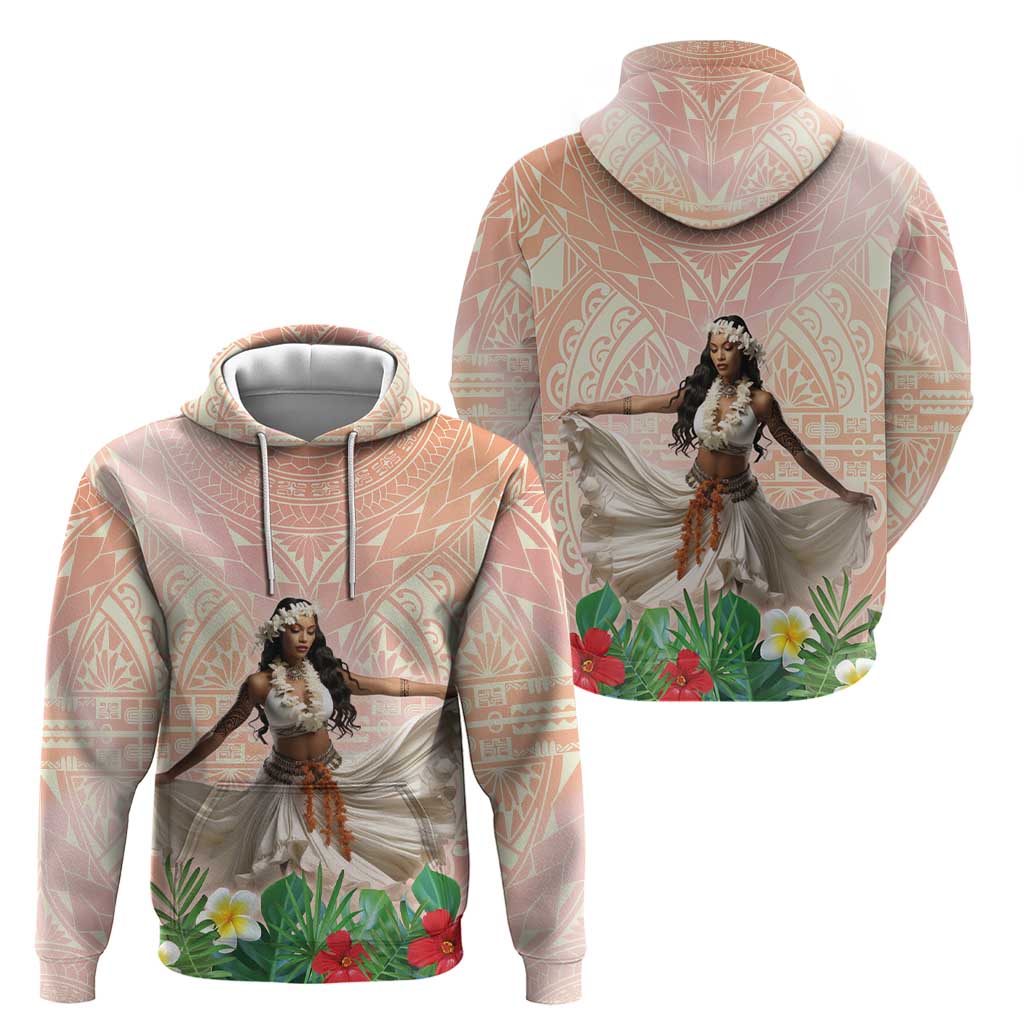 Woman Polynesian Tattoos Zip Hoodie Tropical Flower - Peach Fuzz Color