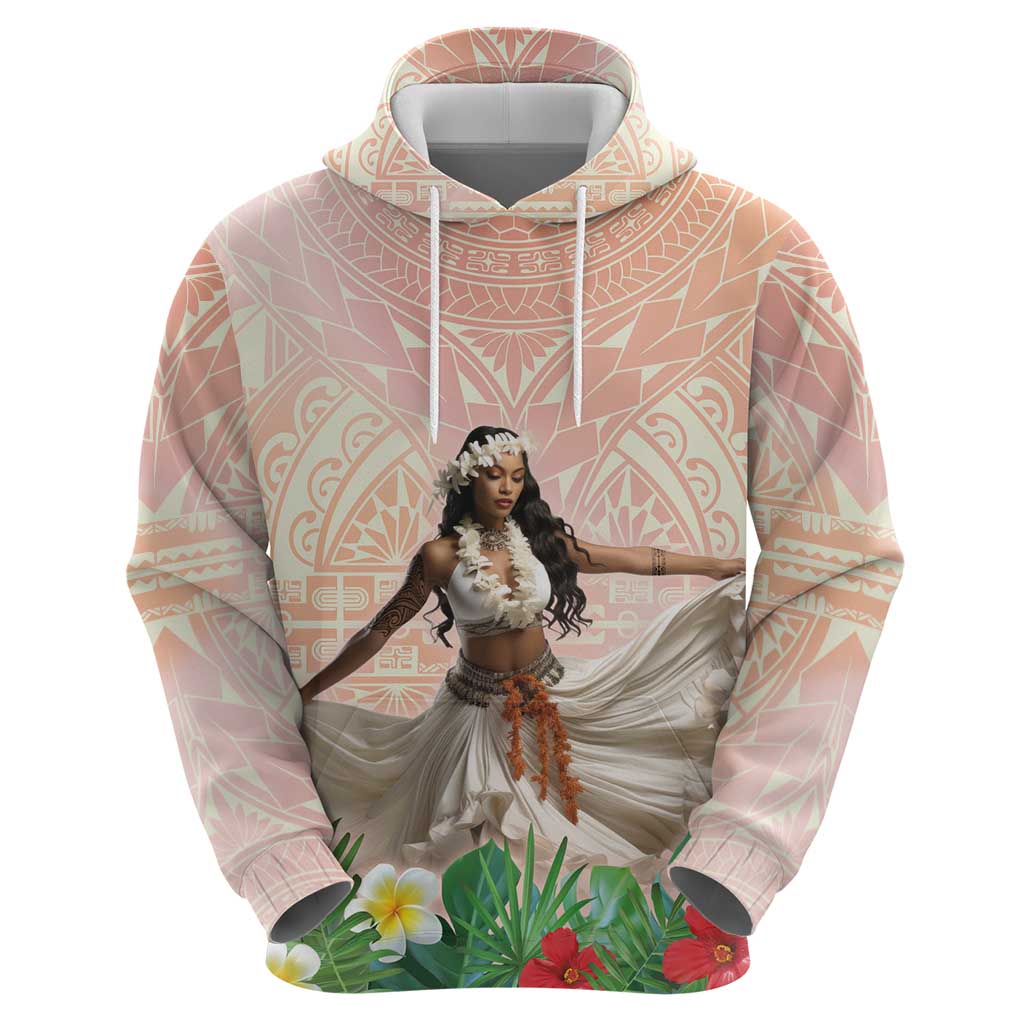 Woman Polynesian Tattoos Zip Hoodie Tropical Flower - Peach Fuzz Color