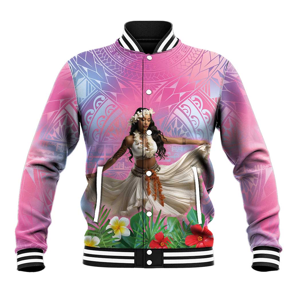Woman Polynesian Tattoos Baseball Jacket Tropical Flower - Sweets Vibrant Color LT03 Unisex Vibrant Gradient - Polynesian Pride
