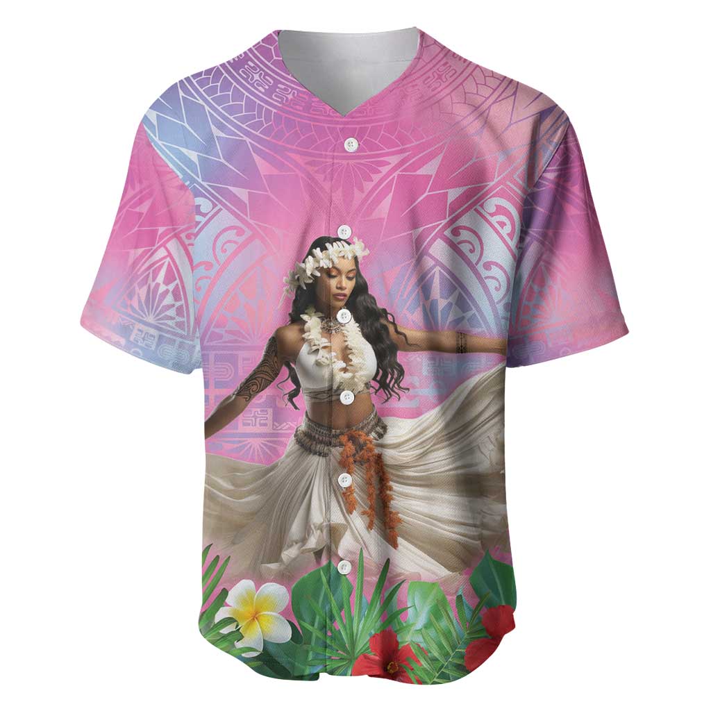 Woman Polynesian Tattoos Baseball Jersey Tropical Flower - Sweets Vibrant Color LT03 Vibrant Gradient - Polynesian Pride