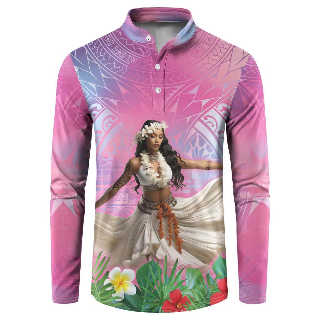 Woman Polynesian Tattoos Button Sweatshirt Tropical Flower - Sweets Vibrant Color