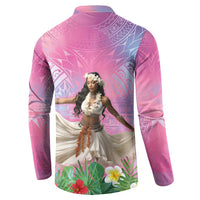 Woman Polynesian Tattoos Button Sweatshirt Tropical Flower - Sweets Vibrant Color